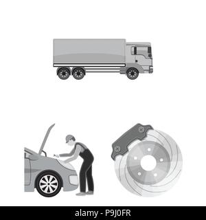 Car, lift, pump and other equipment monochrome icons in set collection for design. Car maintenance station vector symbol stock illustration . Stock Vector