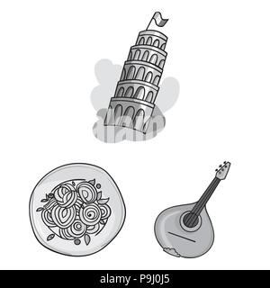 Country Italy monochrome icons in set collection for design. Italy and landmark vector symbol stock  illustration. Stock Vector