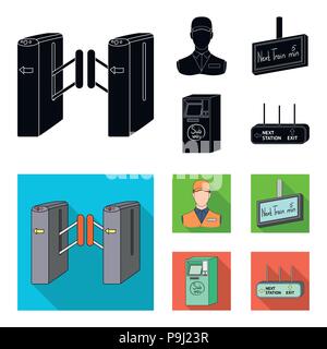 Mechanism,electric ,transport, and other  icon in black,flat style. Pass, public, transportation icons in set collection Stock Vector