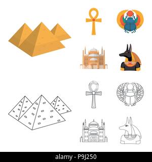 Anubis, Ankh, Cairo citadel, Egyptian beetle.Ancient Egypt set collection icons in cartoon,outline style vector symbol stock illustration . Stock Vector