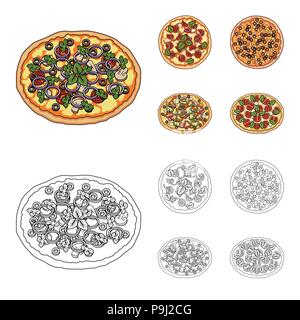 Pizza with meat, cheese and other filling. Different pizza set collection icons in cartoon,outline style vector symbol stock illustration . Stock Vector