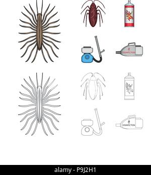 Cockroach and equipment for disinfection cartoon,outline icons in set collection for design. Pest Control Service vector symbol stock  illustration. Stock Vector