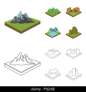Mountains, rocks and landscape. Relief and mountains set collection icons in cartoon,outline style isometric vector symbol stock illustration . Stock Vector