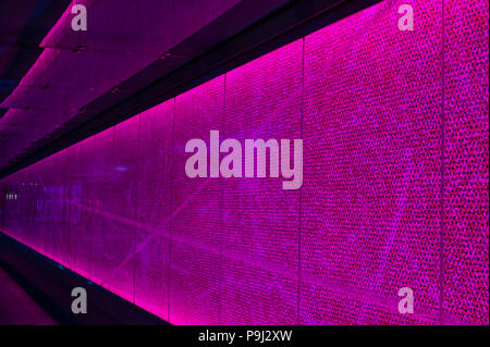 Allen Institute for Brain Science side of building with multicolored wall of the brain's neurological system. Stock Photo