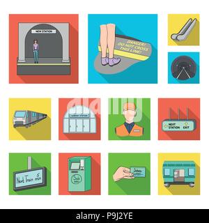 Metro, subway flat icons in set collection for design.Urban transport vector symbol stock  illustration. Stock Vector