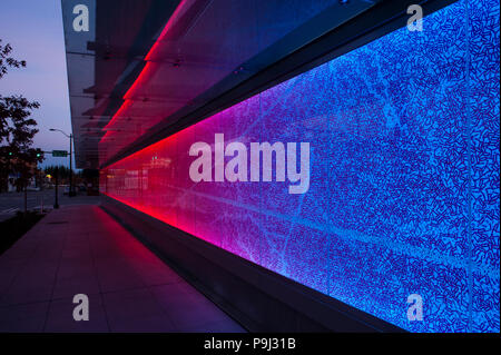 Allen Institute for Brain Science side of building with multicolored wall of the brain's neurological system. Stock Photo