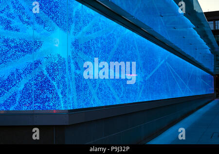 Allen Institute for Brain Science side of building with multicolored wall of the brain's neurological system. Stock Photo