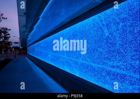 Allen Institute for Brain Science side of building with multicolored wall of the brain's neurological system. Stock Photo