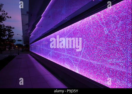 Allen Institute for Brain Science side of building with multicolored wall of the brain's neurological system. Stock Photo