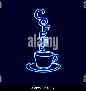 Neon sign single continuous line art. Coffee cup tea cup morning cafe hot drink silhouette concept design one sketch outline light banner vector illus Stock Vector