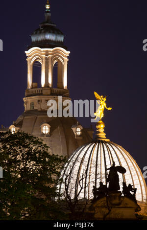 View on the Dresden church of our lady at night with the cuppola form the academy of art in front Stock Photo