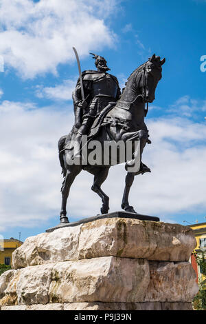 Albania, Tirana, Skanderberg main square, statue of Skanderbeg Stock Photo