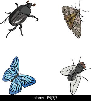 Arthropods insect beetle, moth, butterfly, fly. Insects set collection icons in cartoon style vector symbol stock isometric illustration . Stock Vector