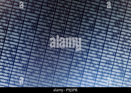 blocks of binary data. Blockchain concept. blue background with computer digital binary code bit number one and zero text. Stock Photo