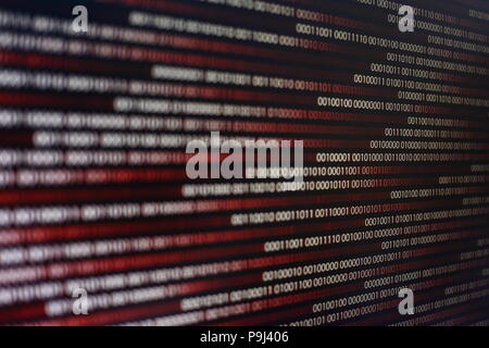 red binary code. computer technology background. red binary code computer language data transfers. unsecured and dangerous big data and ai artificial Stock Photo
