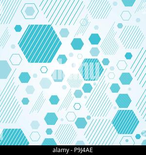 Abstract mechanical scheme blue geometric hexagons and lines pattern. You can use for advertising poster or banner design. Vector illustration Stock Vector