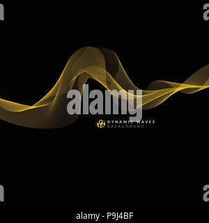 Abstract background dynamic yellow lines waves and particles with copy space. Vector illustration Stock Vector