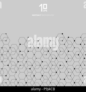 Abstract technology black hexagons pattern and node connection on gray background. You can use for template, brochure. leaflet, poster, print, ad, ban Stock Vector