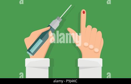 Diabetes concept, man holds in hand the meter measures the blood sugar level Stock Vector