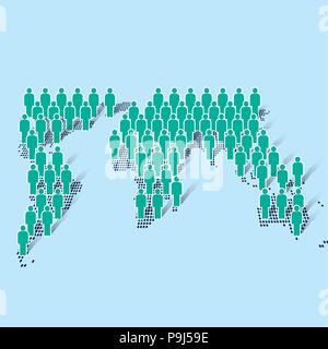 Businessman icon standing on modern world map on blue background. For social, Population Concept - Flat vector Illustration Stock Vector