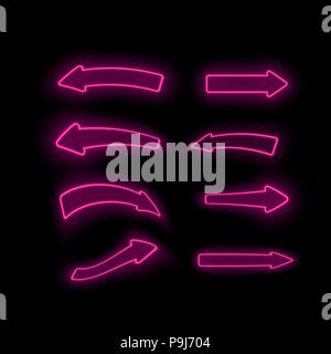 Set of Different Neon Pink Arrows Stock Vector