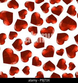 Red Polygonal Heart Random Seamless Pattern Stock Vector
