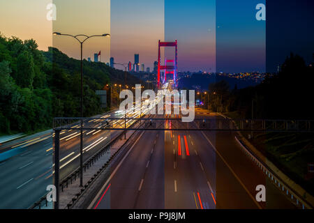 Stacked time lapse view from Bosporus Bridge during the sunset Stock Photo
