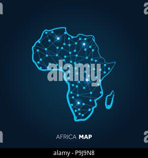 Map of Africa made with connected lines and glowing dots. Stock Vector