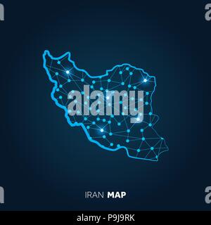 Map of Iran made with connected lines and glowing dots. Stock Vector