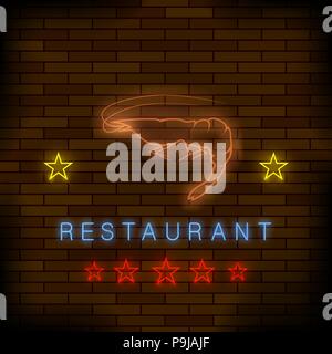 Colorful Neon Lobster Restaurant Sign Stock Vector