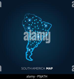 Map of South America made with connected lines and glowing dots. Stock Vector