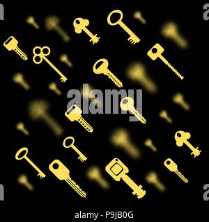 Metallic Keys Isolated. Yellow Key Pattern Stock Vector