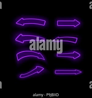 Set of Different Neon Purple Arrows Stock Vector