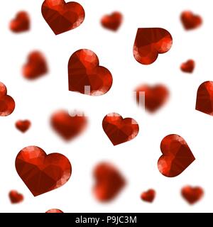 Red Polygonal Heart Random Seamless Pattern Stock Vector