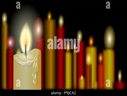 burning candles on a black background Stock Vector