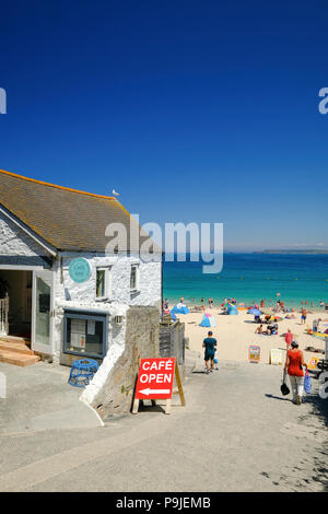 The cafe on Porthgwidden beach in St Ives, Cornwall. Stock Photo
