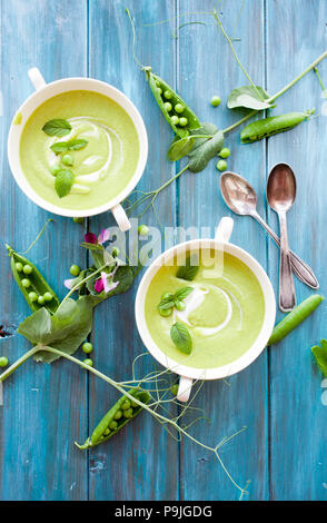 Soup made from fresh green peas Stock Photo