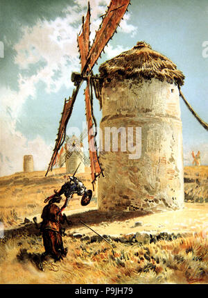 Episode of Don Quixote de la Mancha, 'Mills' with Don Quixote, Miguel de Cervantes character, pub… Stock Photo