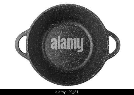 black pan, frying pan, marble, clipping path, isolated on white background Stock Photo