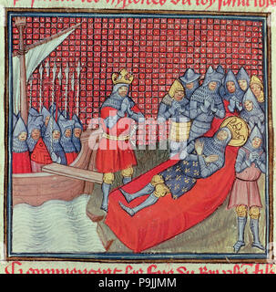 Saint Louis dies of plague during the Crusade against Tunisia on August 25, 1270. Miniature in th… Stock Photo