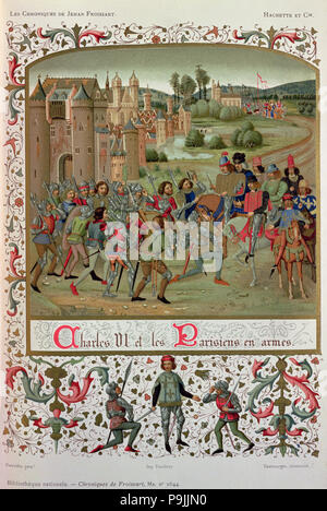 Maillotins Revolt (1382). 'Charles VI and the Parisians in arms', miniature in the 'Chroniques de… Stock Photo