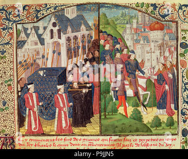 Funeral in Paris of Saint Louis or Louis IX, king of France (1270) and 'Entry of Charles V 'The W… Stock Photo