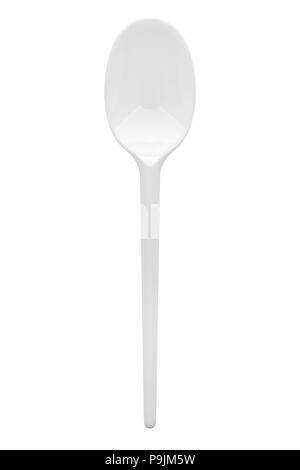 Disposable white plastic spoon, clipping path, isolated on white Stock Photo