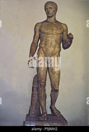 Doryphoros, 5th century b.C., Roman copy from 1st century found in Pompeii. Stock Photo