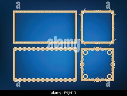 Set of decorative frame picture with gold border, Vector design on blue background with copy space in premium concept. Stock Vector