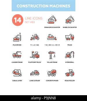 Construction machines - line design icons set Stock Vector