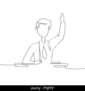 Boy at the lesson - one line design style illustration Stock Vector