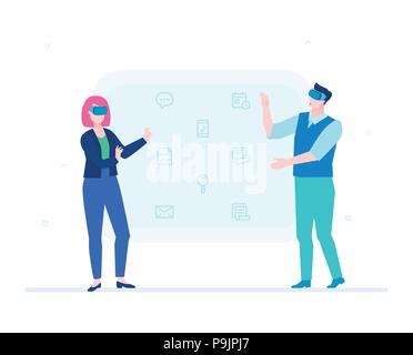 Man and woman in VR glasses - flat design style illustration Stock Vector