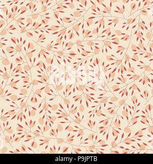 Vector floral seamless pattern with branches and leaves on the beige background. Hand drawn autumn decoration with plants. Stock Vector