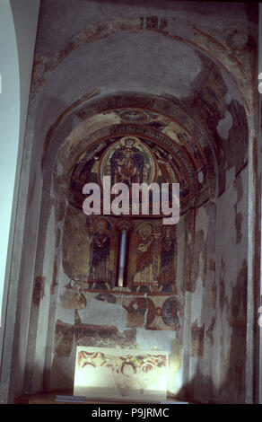 Apse of the church of Santa Maria de Taüll in the Vall de Boi (Boi Valley), Alta Ribagorza. Stock Photo